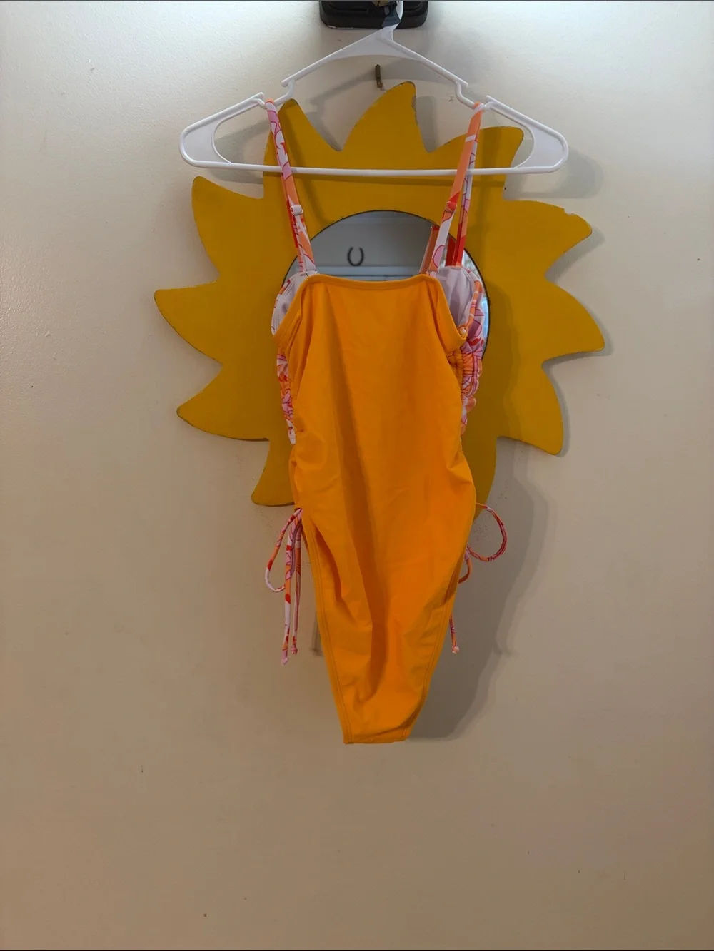 Orange Floral Cutout One-Piece Swimsuit with Tie Details